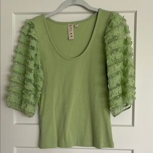 Dolan Green Ruffled Fitted Blouse